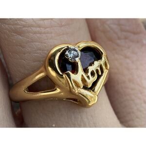 Vintage Garnet Diamond Mom Ring Gold Tone Openwork Size 7.5